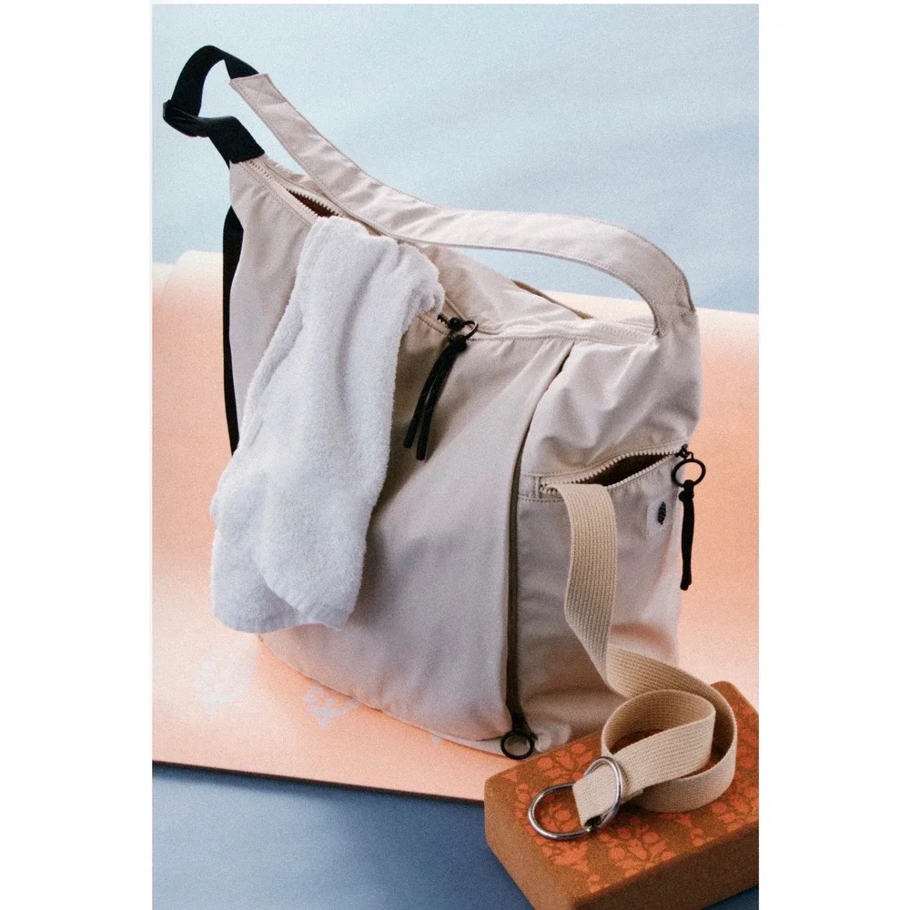 Free People Movement No Time Zones Carryall Tote Bag Cream Nylon Gym Travel